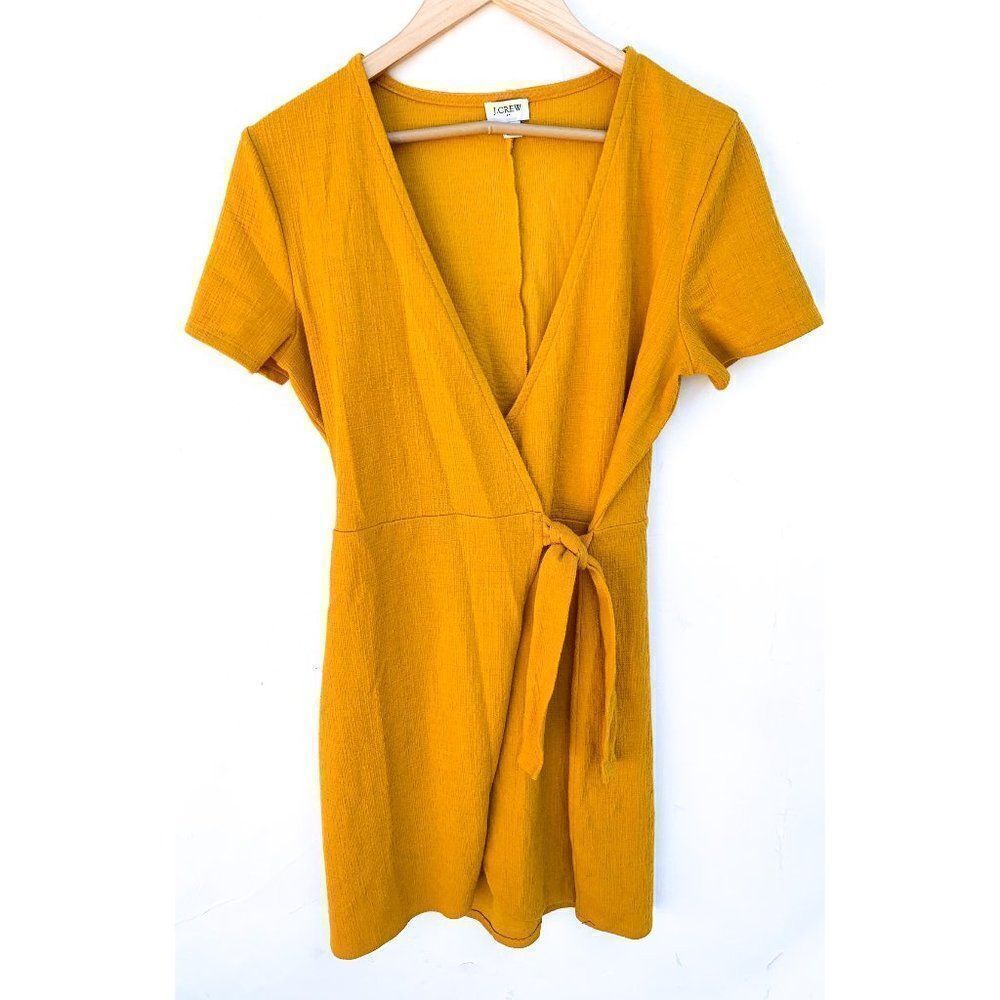 J Crew Factory Mustard Yellow Textured Knit Faux Wrap Dress ak924